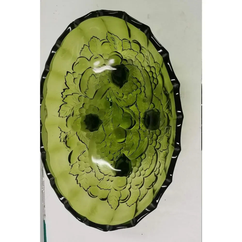 Vintage Indiana Glass Garland Green Footed Centerpiece Bowl Colony Harvest Oval